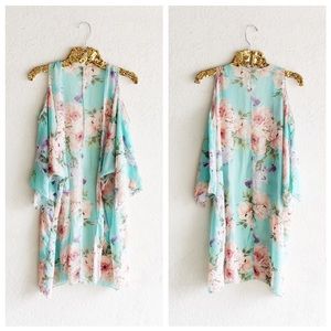 Floral Cold Shoulder Long Kimono